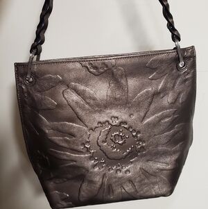 Brighton Bronze Leather Embossed Flower Tassel Shoulder Bag Purse